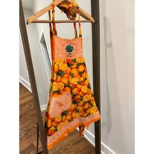 Orange Fruit Gingham Ruffle Apron Fruit of the Spirit is Joy Embroidered S/M